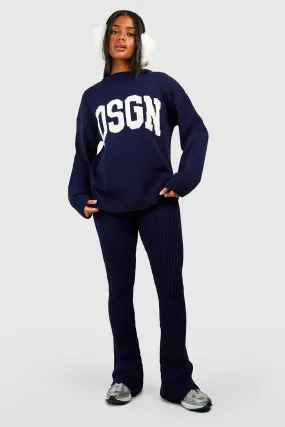 Dsgn Crew Neck Knitted Sweater And Flare Legging Set