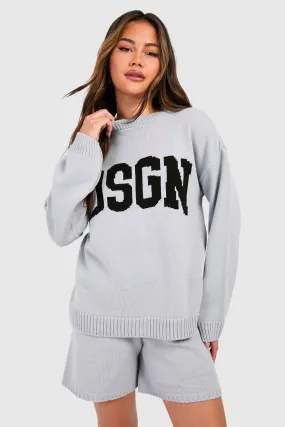 Dsgn Crew Neck Sweater And Shorts Knitted Set