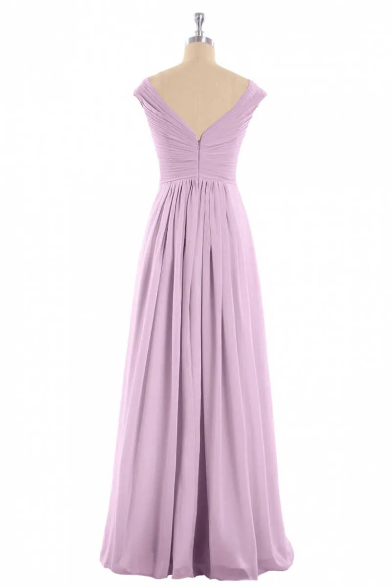 Dusty Purple Chiffon V-Neck Backless A-Line Long Bridesmaid Dress