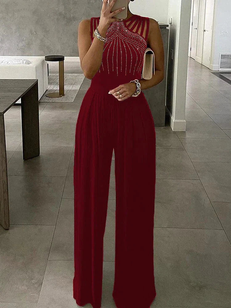 Elegant One Shoulder Wide Leg Jumpsuit for Women in Blue, Black, and Wine - Perfect for Parties and Proms