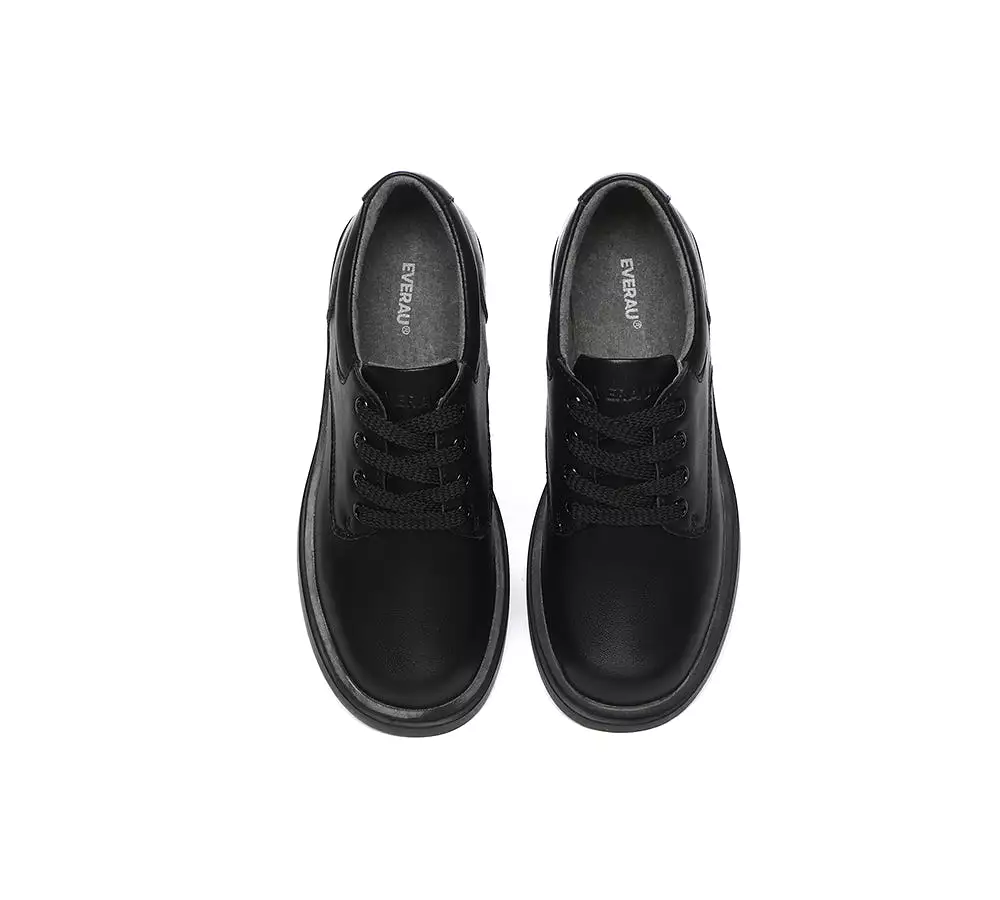 EVERAU Senior Black Leather Lace Up School Shoes