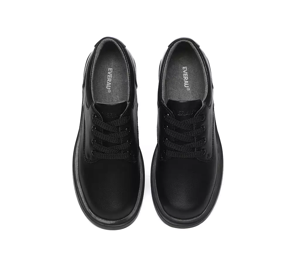 EVERAU Senior Black Leather Large Size Lace Up School Shoes