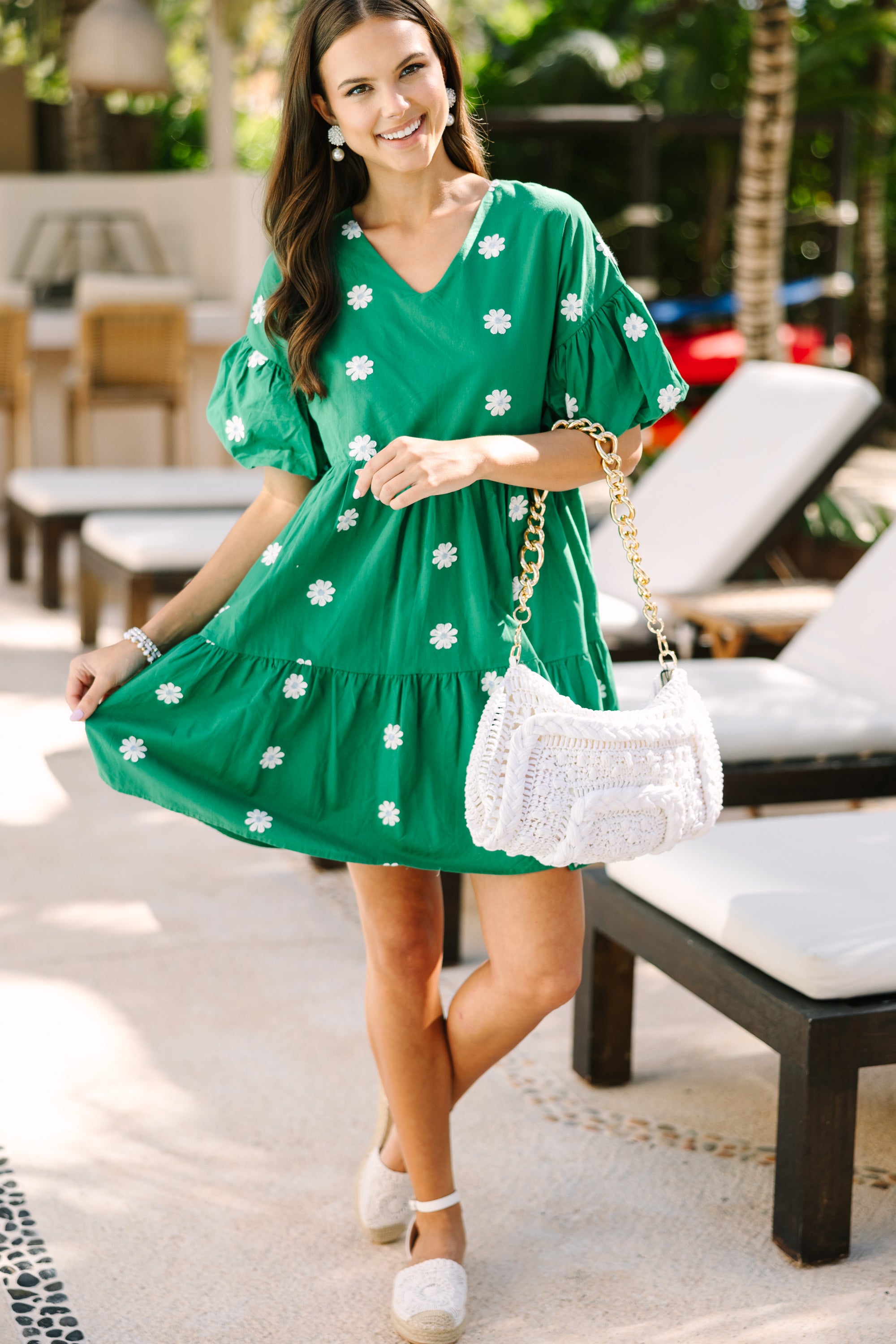 Face The Day Ahead Green Embroidered Dress