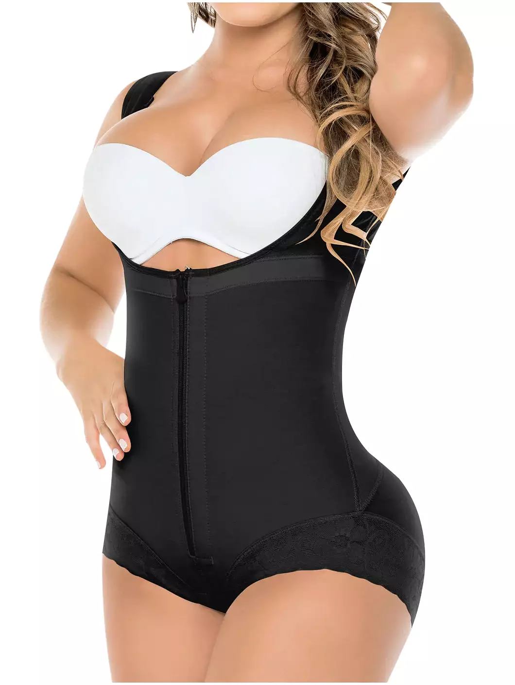 Fajas Salome 411 | Open Bust Panty Post Op Faja Shapewear for Women with Wide Straps and Front Zipper | Powernet