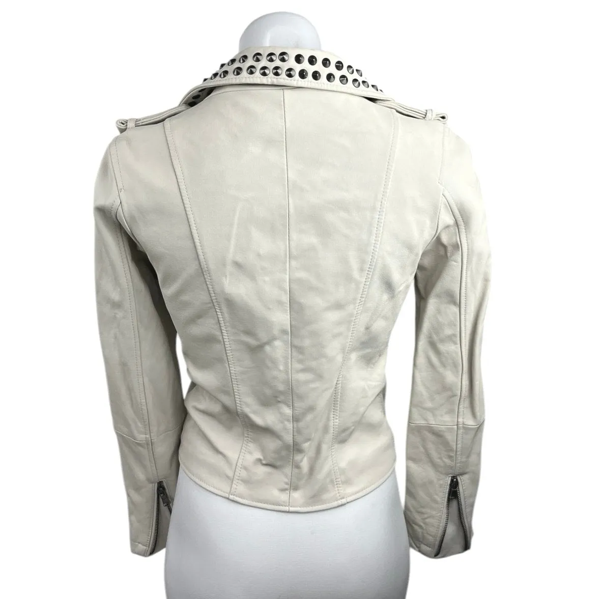 Forever 21 White Spike Stud Faux Vegan Leather Zip Biker Moto Coat Jacket Size S