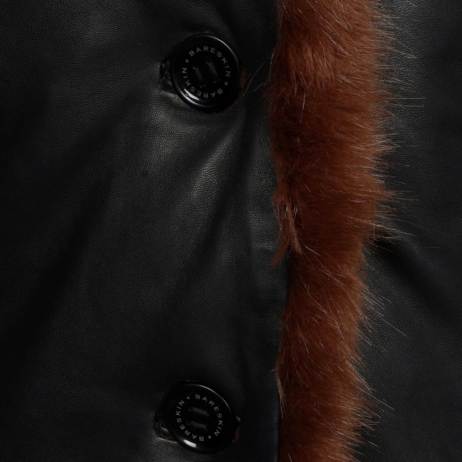 Furr Collar Leather Coat Jacket in Black Genuine Leather