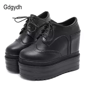 Gdgydh Fall Women Pumps Vintage Round Toe Wedges Female High Heel Shoes Sexy Nightclub Platformance Shoes Two-pieces Shoes Black