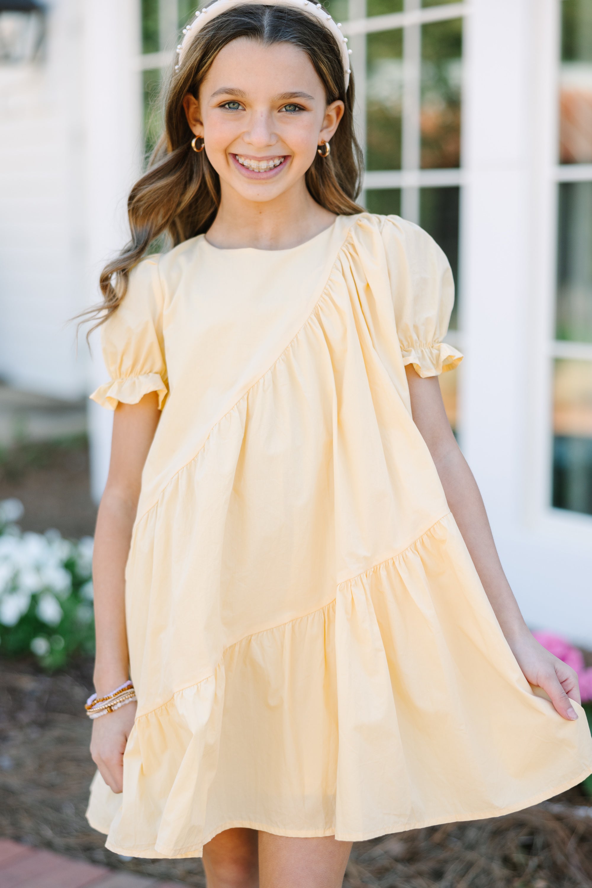 Girls: All Joy Yellow Ruffled Dress