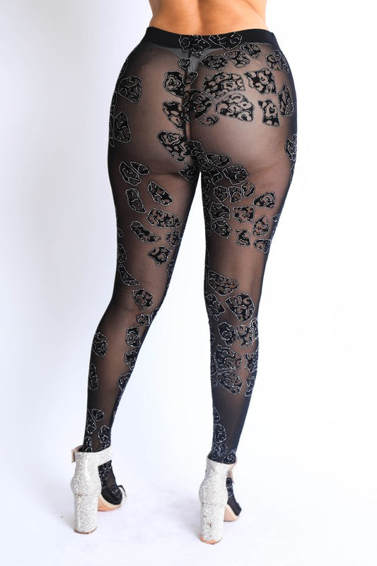 Glittered leopard mesh footed leggings