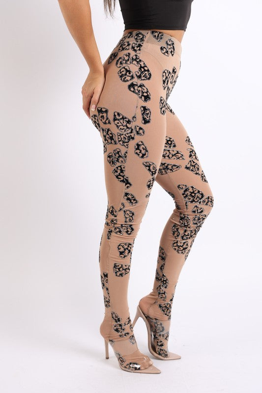 Glittered leopard mesh footed leggings