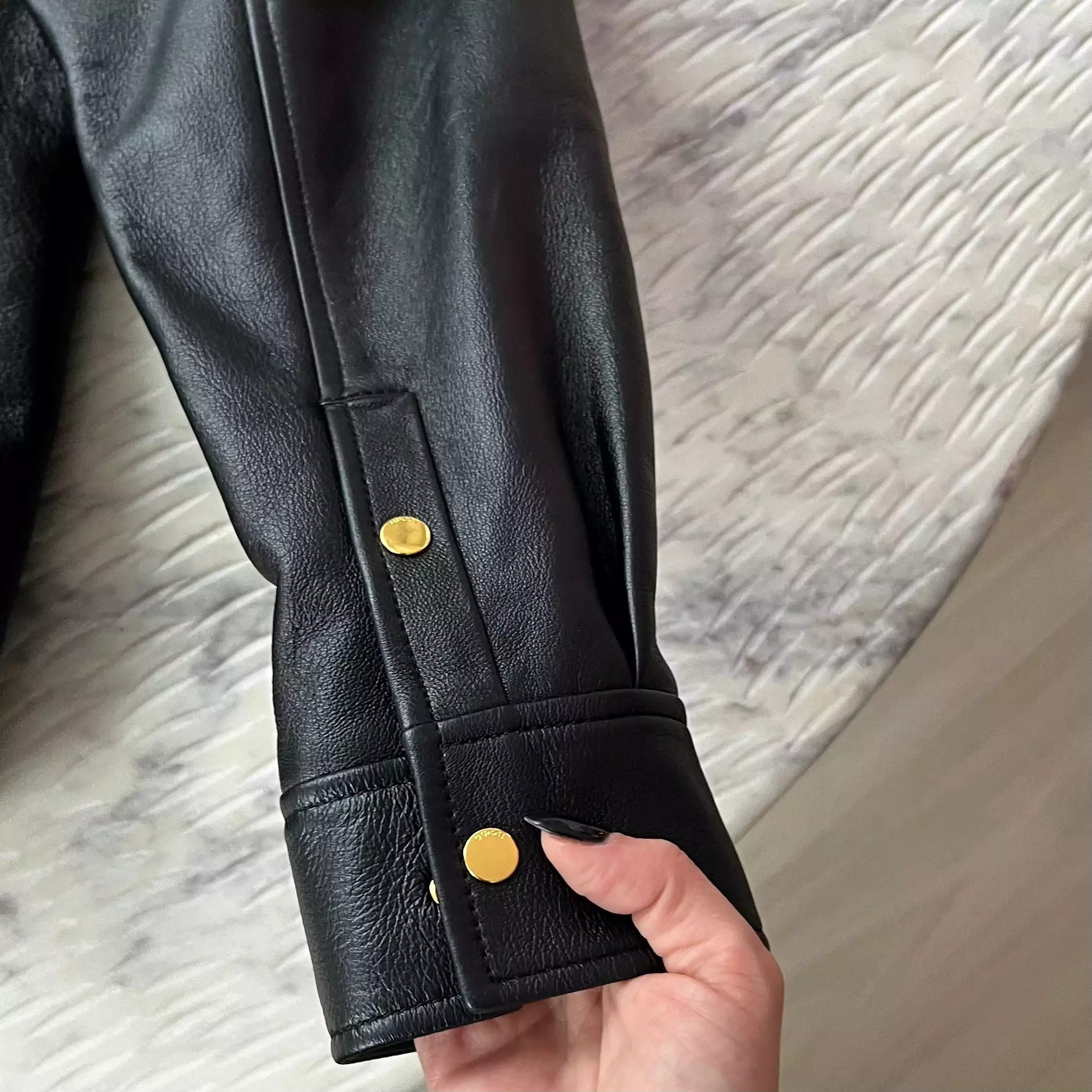 Gucci Black Lambskin Overshirt with Debossed Logo Jacket