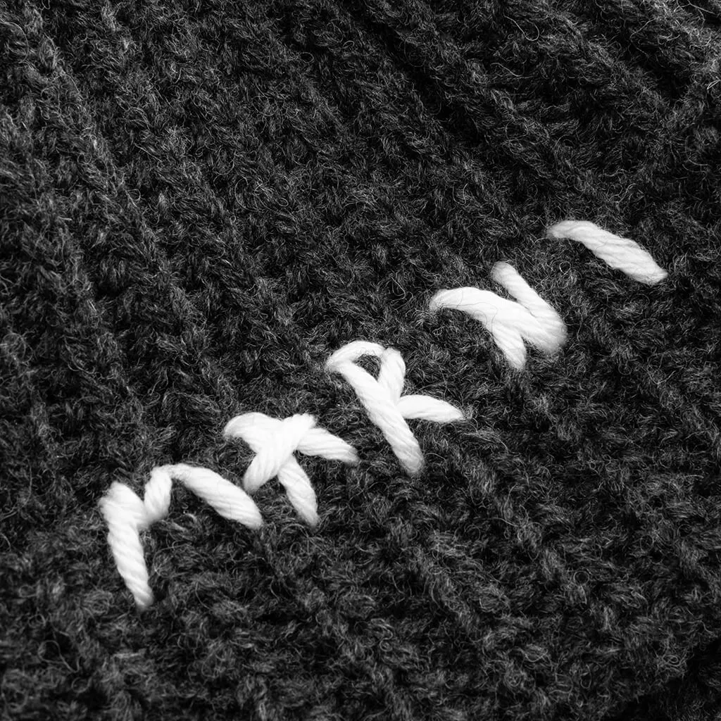 Hand Stitched Logo Ribbed Beanie - Dark Grey