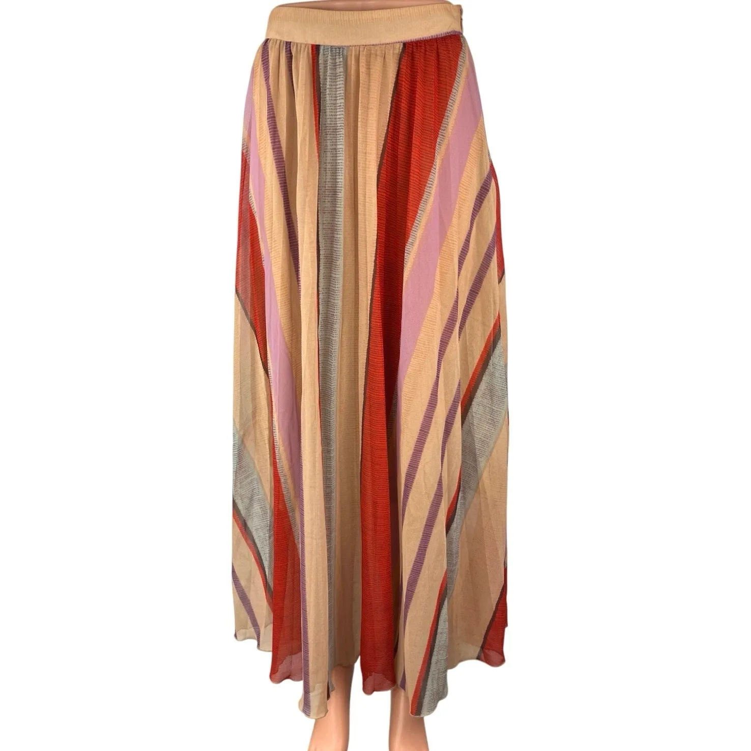 H&M Multicolor Chiffon Striped Colorblock Sheer Pleated Maxi A-Line Skirt Size 6