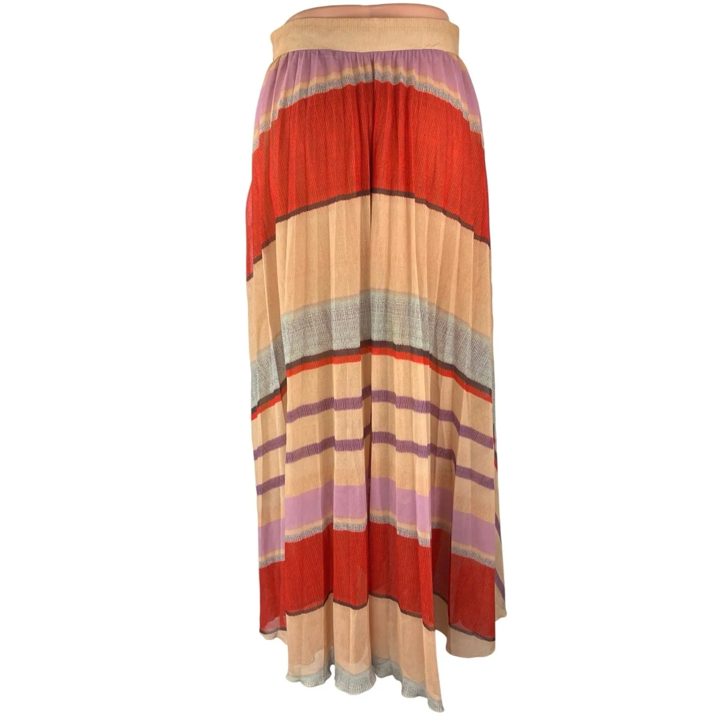 H&M Multicolor Chiffon Striped Colorblock Sheer Pleated Maxi A-Line Skirt Size 6