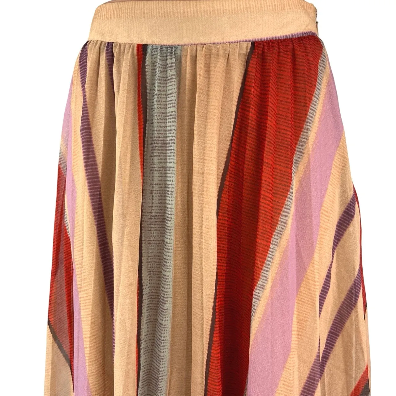 H&M Multicolor Chiffon Striped Colorblock Sheer Pleated Maxi A-Line Skirt Size 6