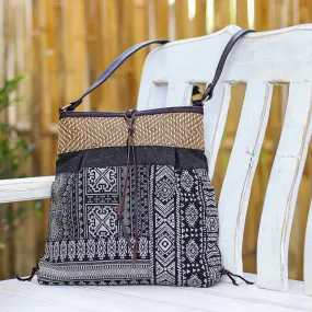 Intermission in Black Thai Black and White Cotton Blend Sling Bag