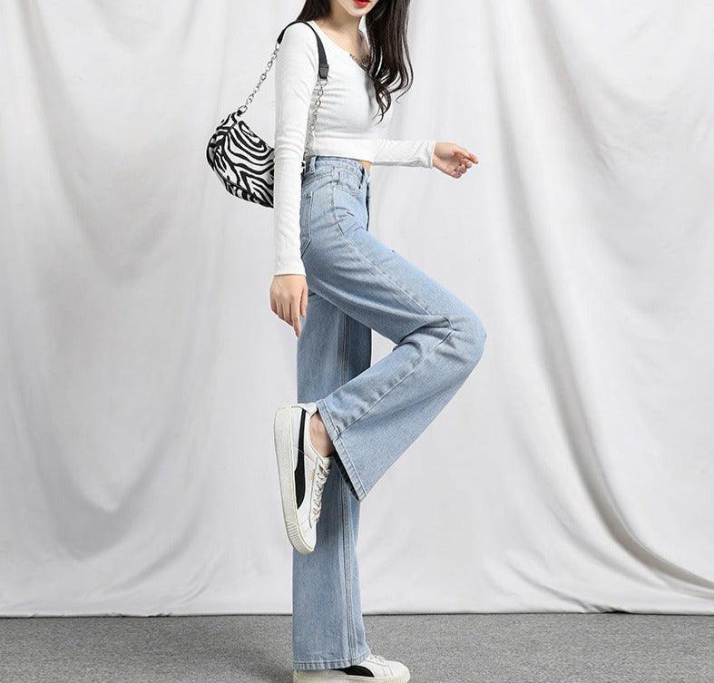 Irregular High Waist Slim Jeans Loose Straight Drapey Mopping