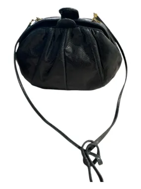 Judith Leiber Black Snakeskin puff style Removable Chain Clutch Vintage Bag