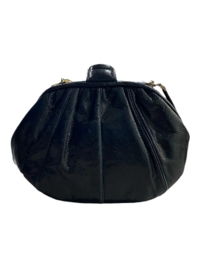 Judith Leiber Black Snakeskin puff style Removable Chain Clutch Vintage Bag