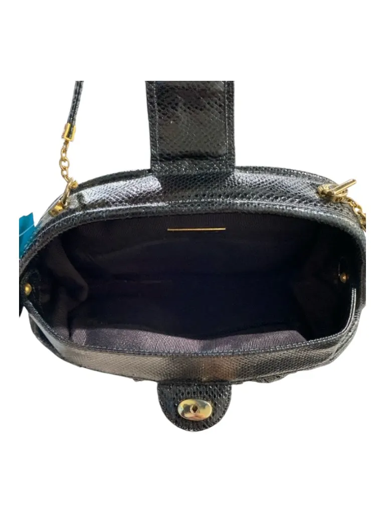 Judith Leiber Black Snakeskin puff style Removable Chain Clutch Vintage Bag