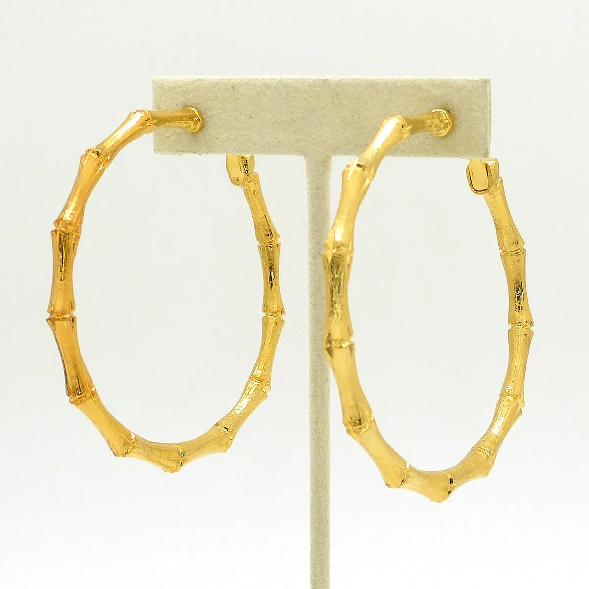 Kenneth Jay Lane KJL Large Gold Bamboo Hoop Pierced Earrings 2.5