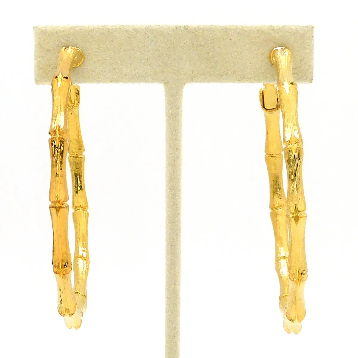 Kenneth Jay Lane KJL Large Gold Bamboo Hoop Pierced Earrings 2.5