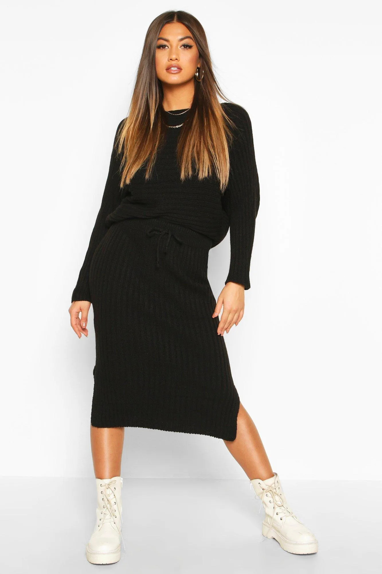 Knitted Oversized Sweater & Midi Skirt Two-Piece