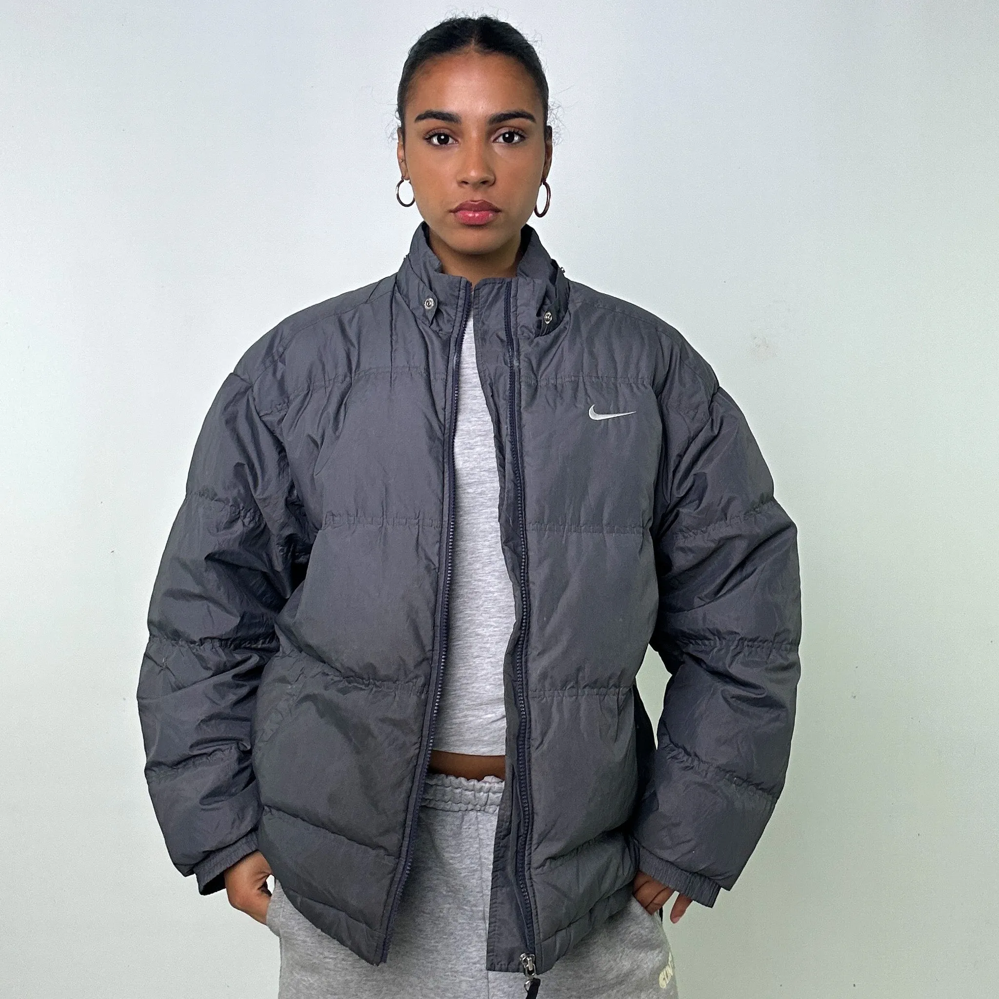 Light Grey 90s NIKE Puffer Jacket Coat (L)