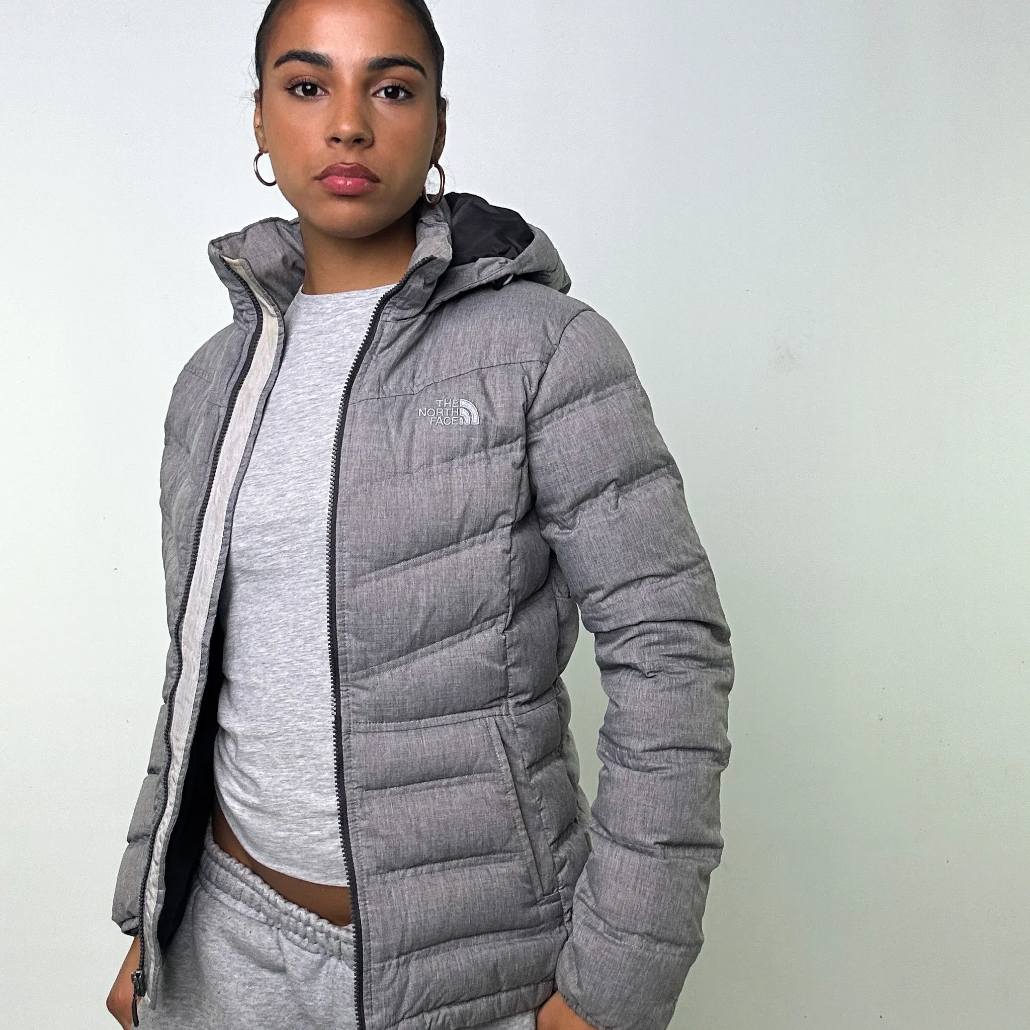 Light Grey y2ks The North Face 700 Series Puffer Jacket Coat (S)