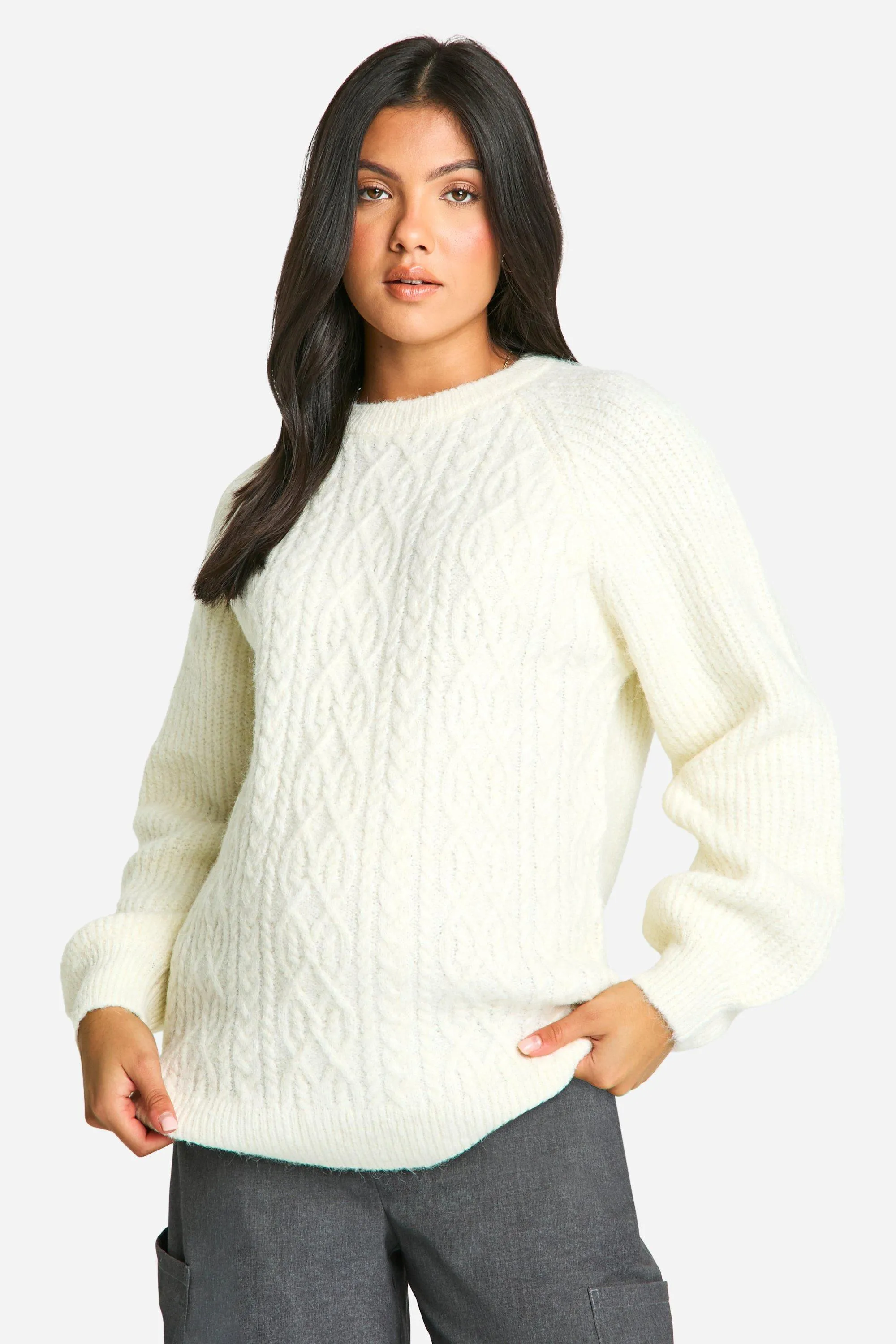 Maternity Cable Knit Oversized Crew Neck Sweater