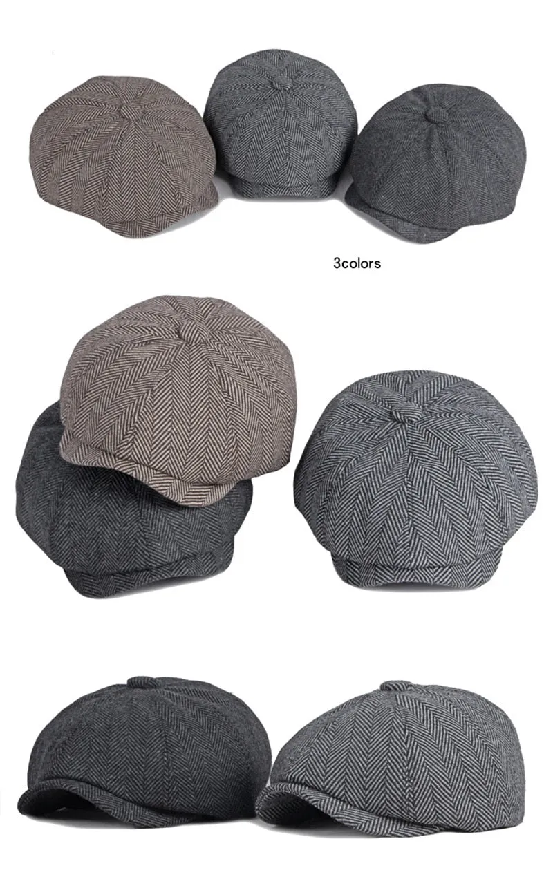 Men and Women Casual British Style Octagonal Tweed Beret Cap