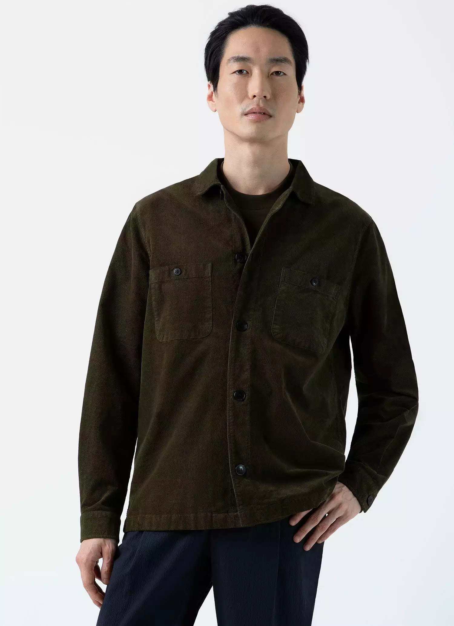 Men's Cellular Cord Overshirt in Dark Olive