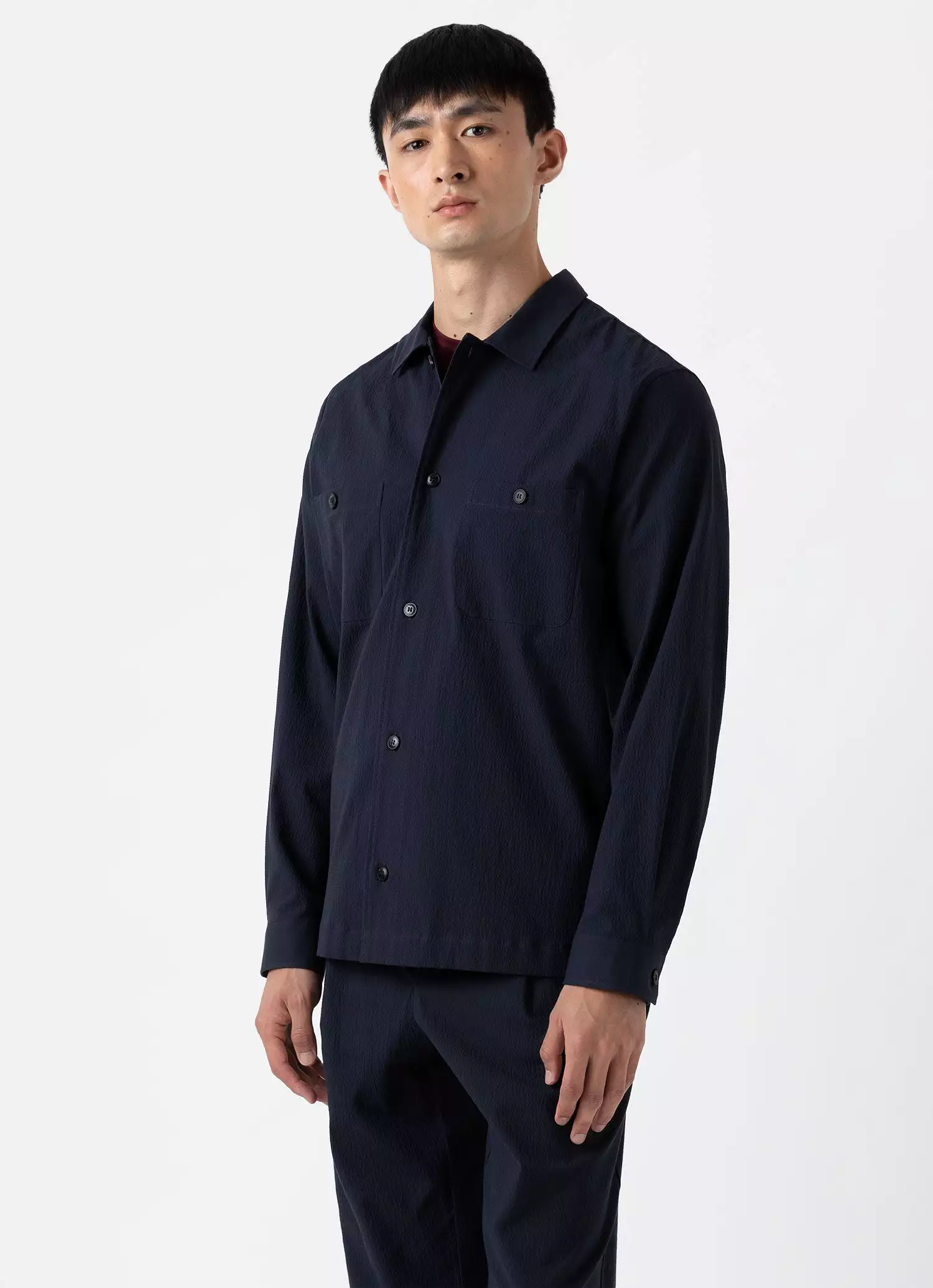 Men's Seersucker Overshirt in Navy