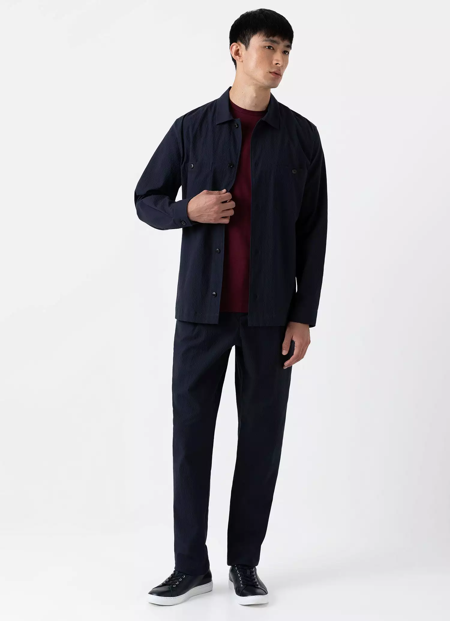 Men's Seersucker Overshirt in Navy