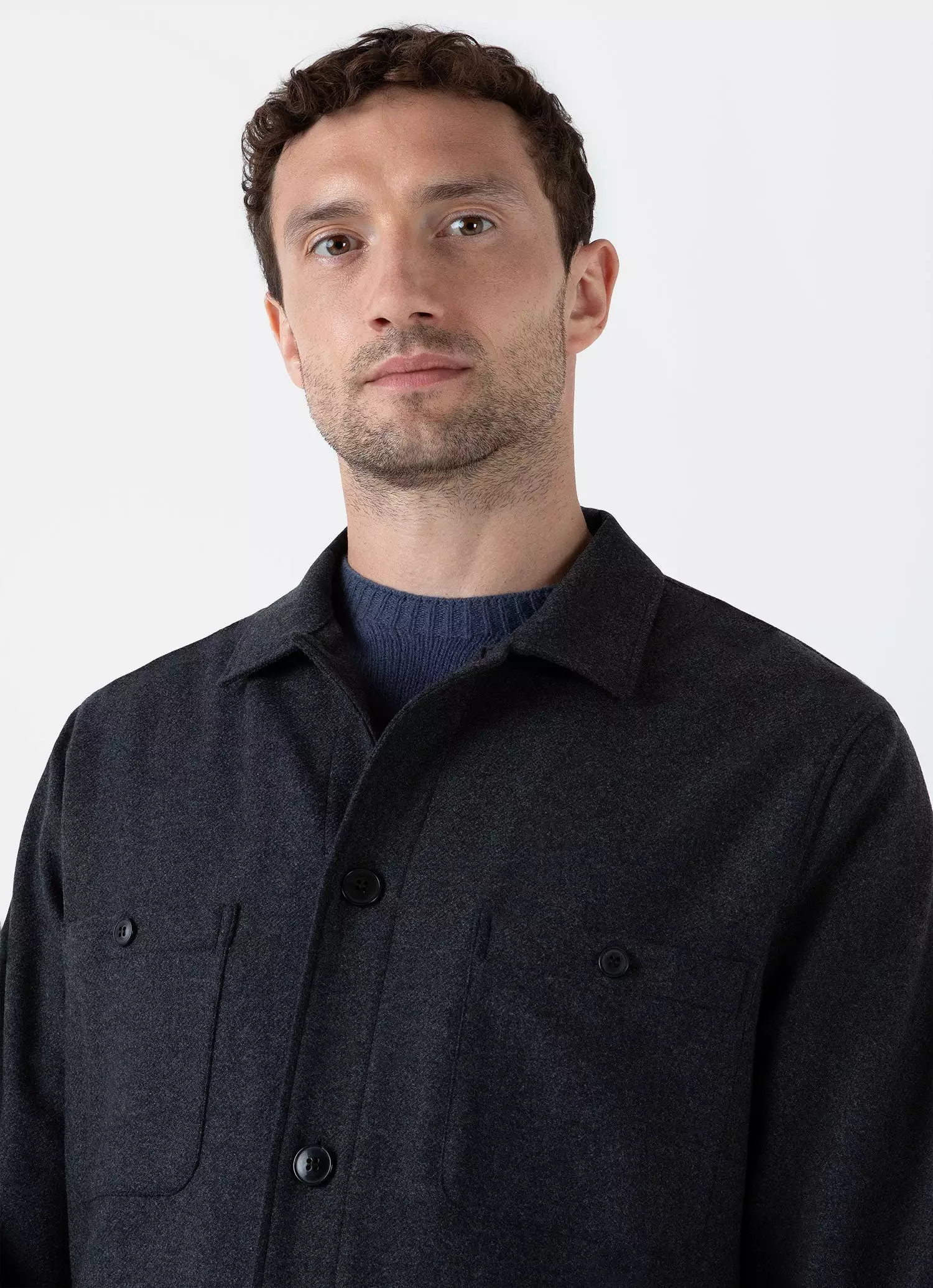 Men's Wool Twill Overshirt in Charcoal Melange