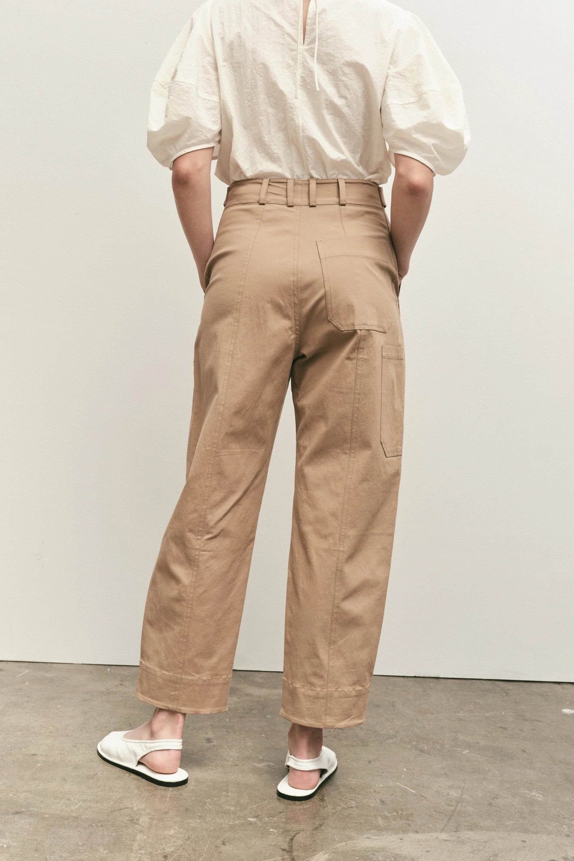 Mijeong Park Cropped Workwear Pants in Camel