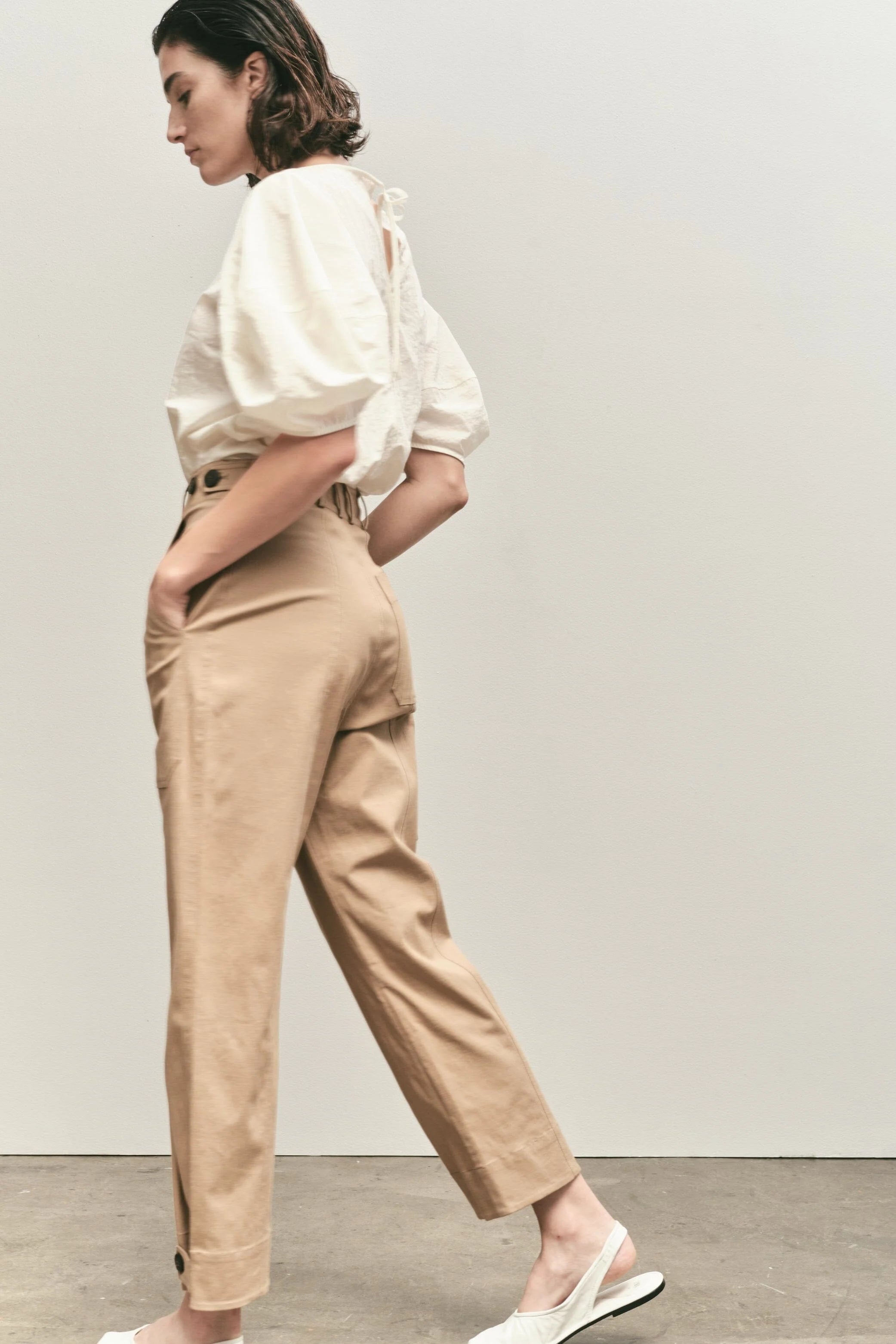 Mijeong Park Cropped Workwear Pants in Camel