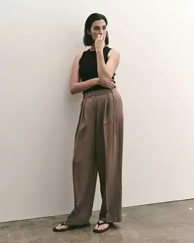 Mijeong Park Linen Blend Wide Leg Pants in Dark