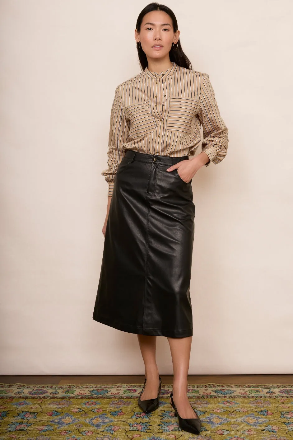 Mylene Faux Leather Skirt - Black