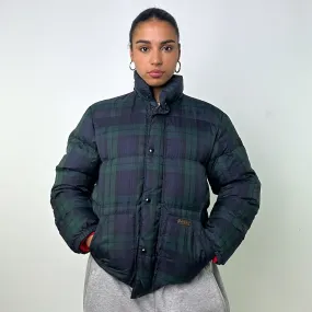 Navy Blue / Green Tartan 90s Polo Ralph Lauren Puffer Jacket Coat (M)