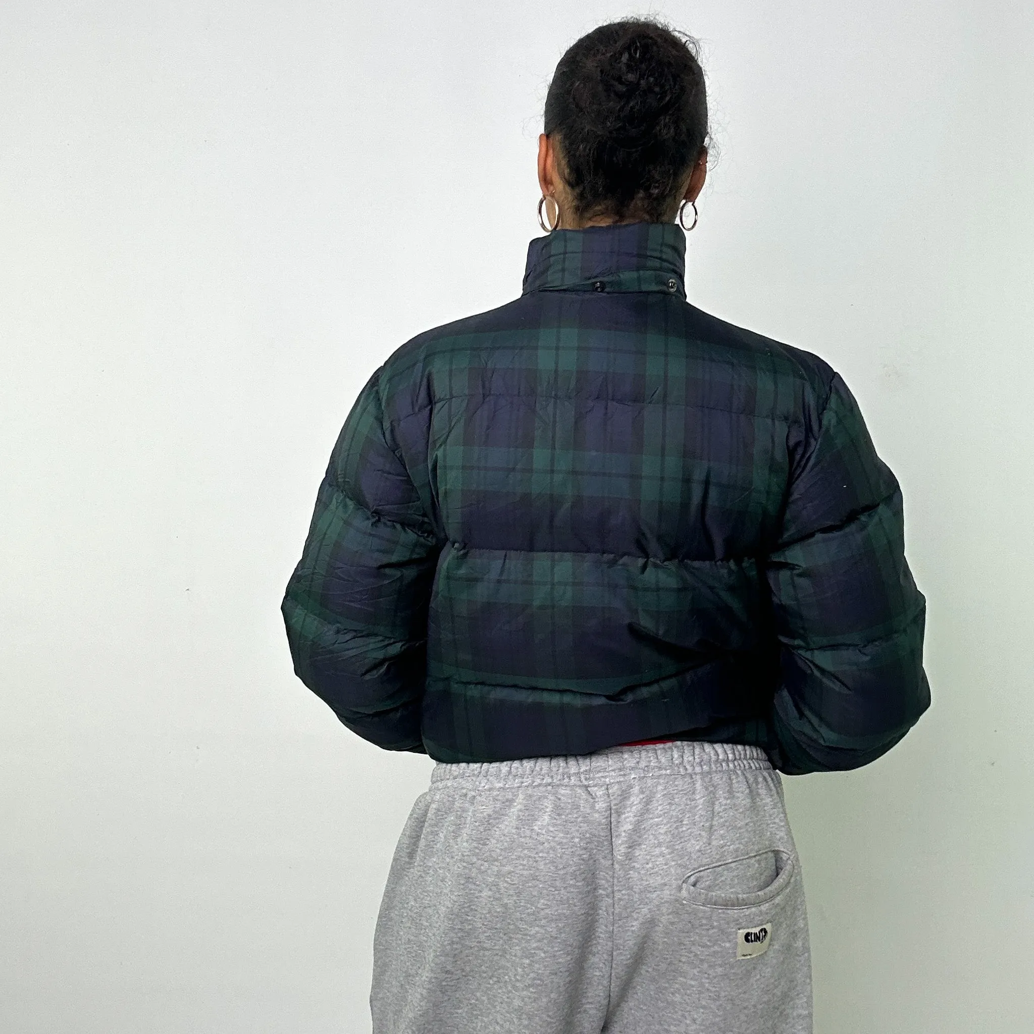 NAVY BLUE / GREEN TARTAN 90S POLO RALPH LAUREN PUFFER JACKET COAT (