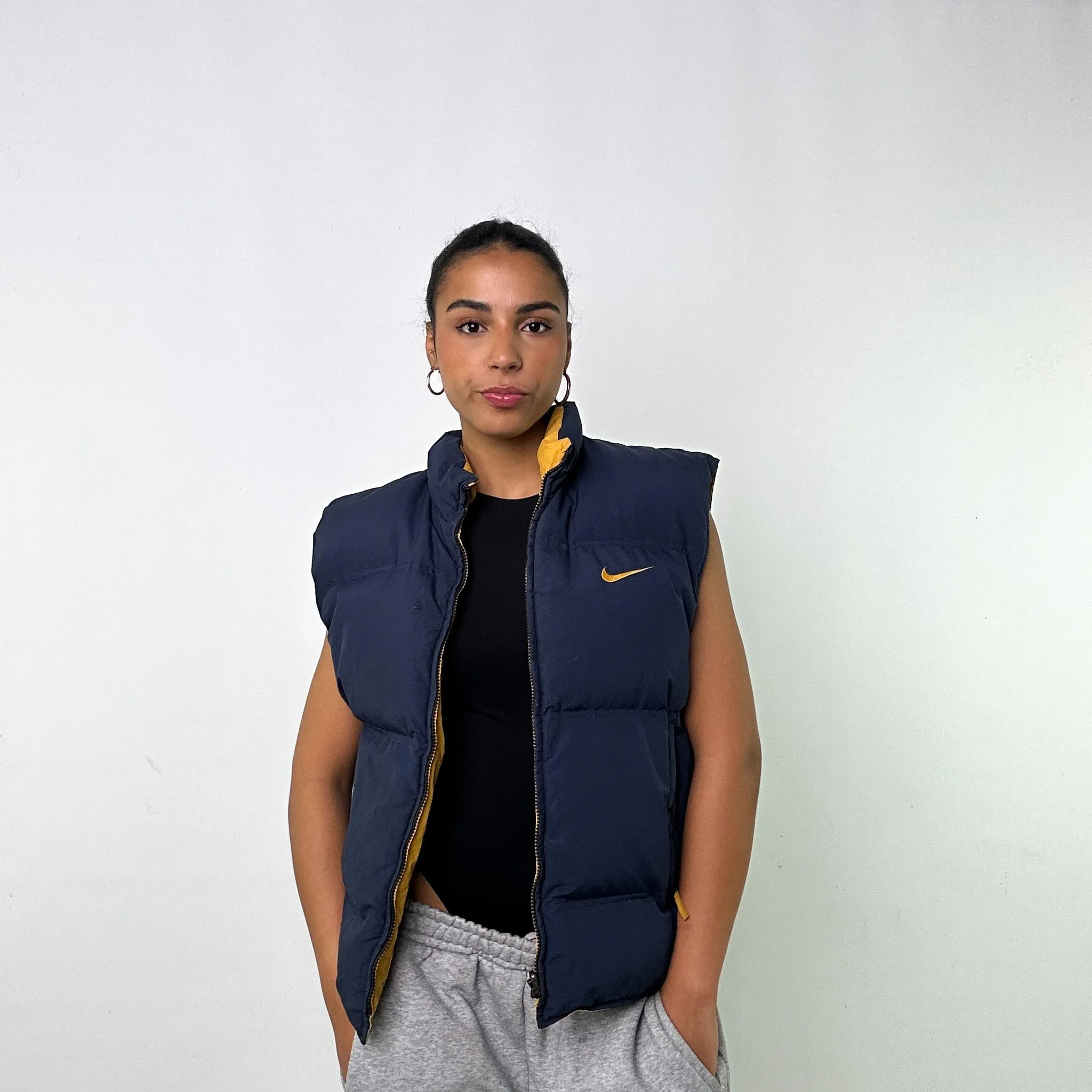 NAVY BLUE 90S NIKE REVERIBSLE PUFFER JACKET COAT GILET (