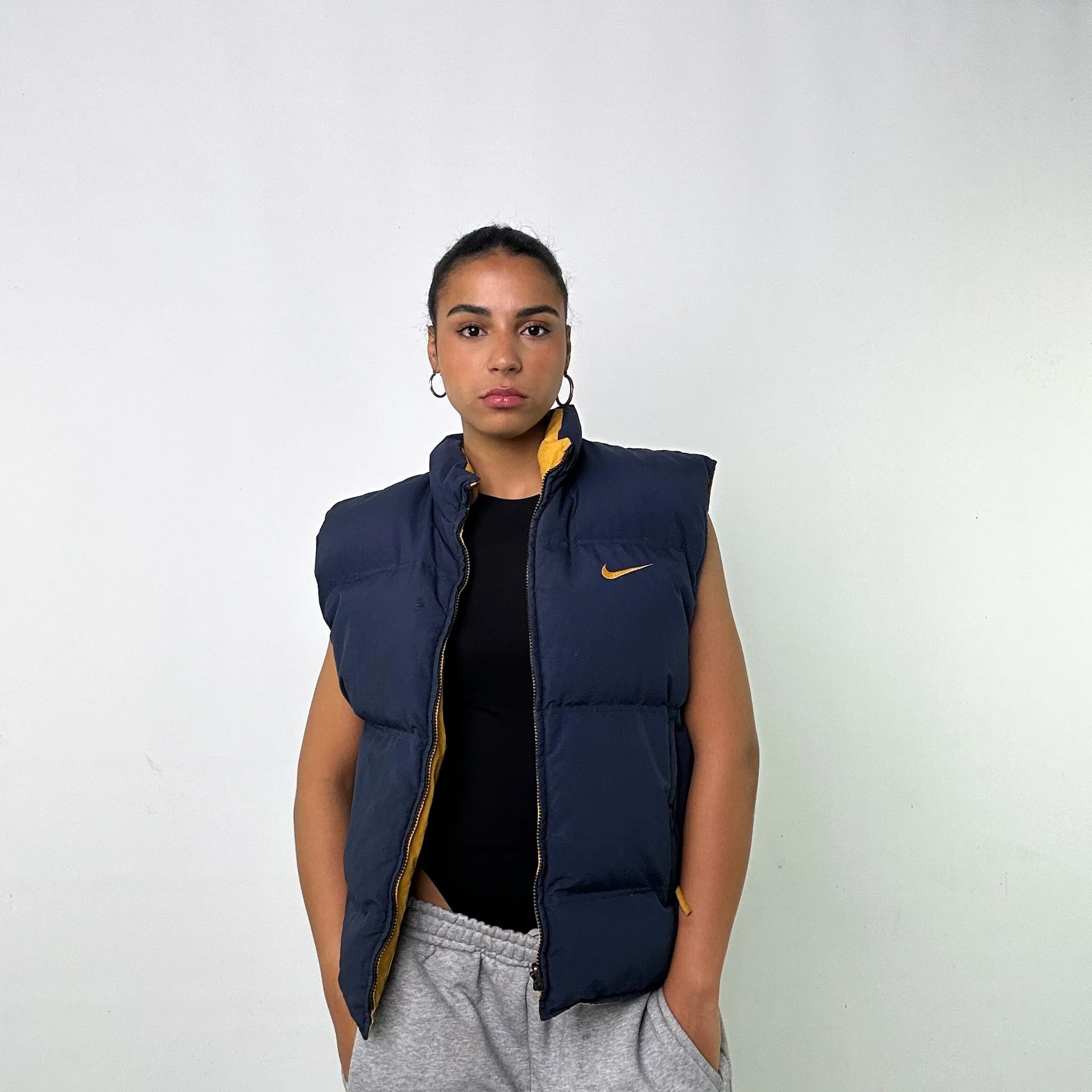 NAVY BLUE 90S NIKE REVERIBSLE PUFFER JACKET COAT GILET (