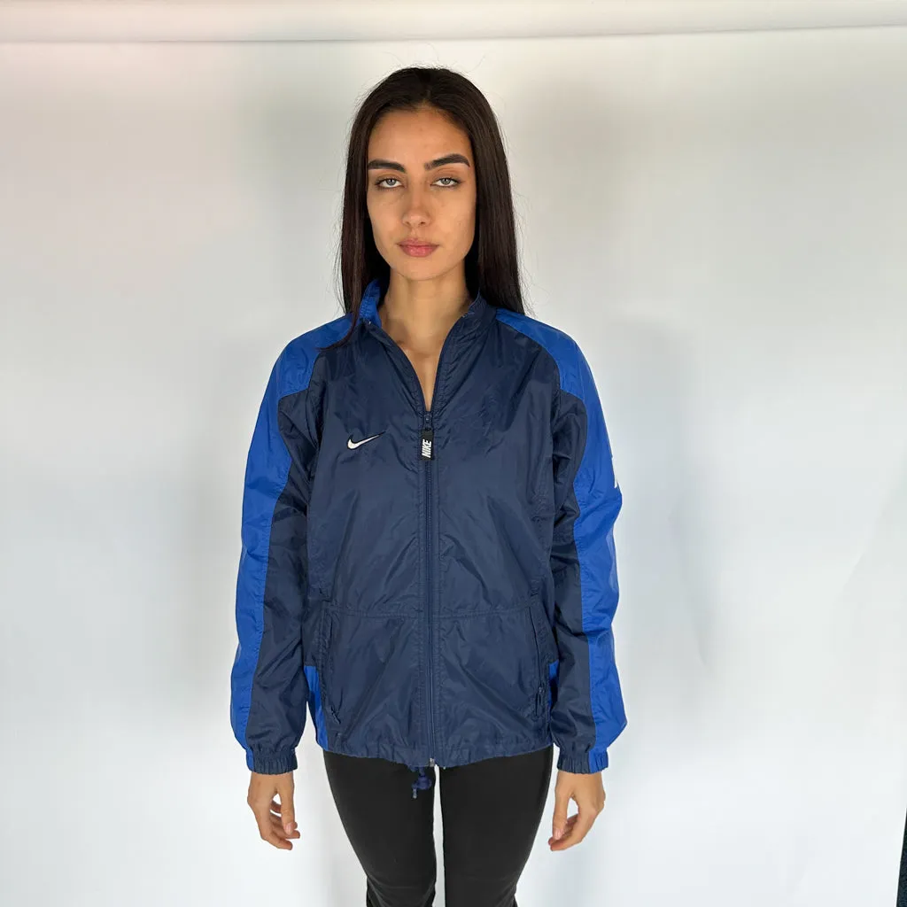 Navy Blue 90s NIKE Spellout Windbreaker Rain Jacket Coat (XL)