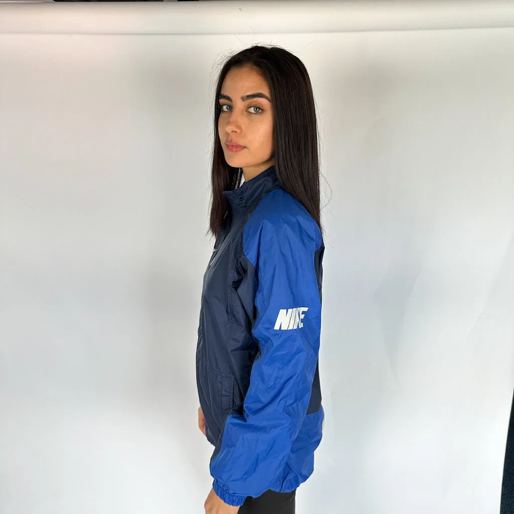 Navy Blue 90s NIKE Spellout Windbreaker Rain Jacket Coat (XL)