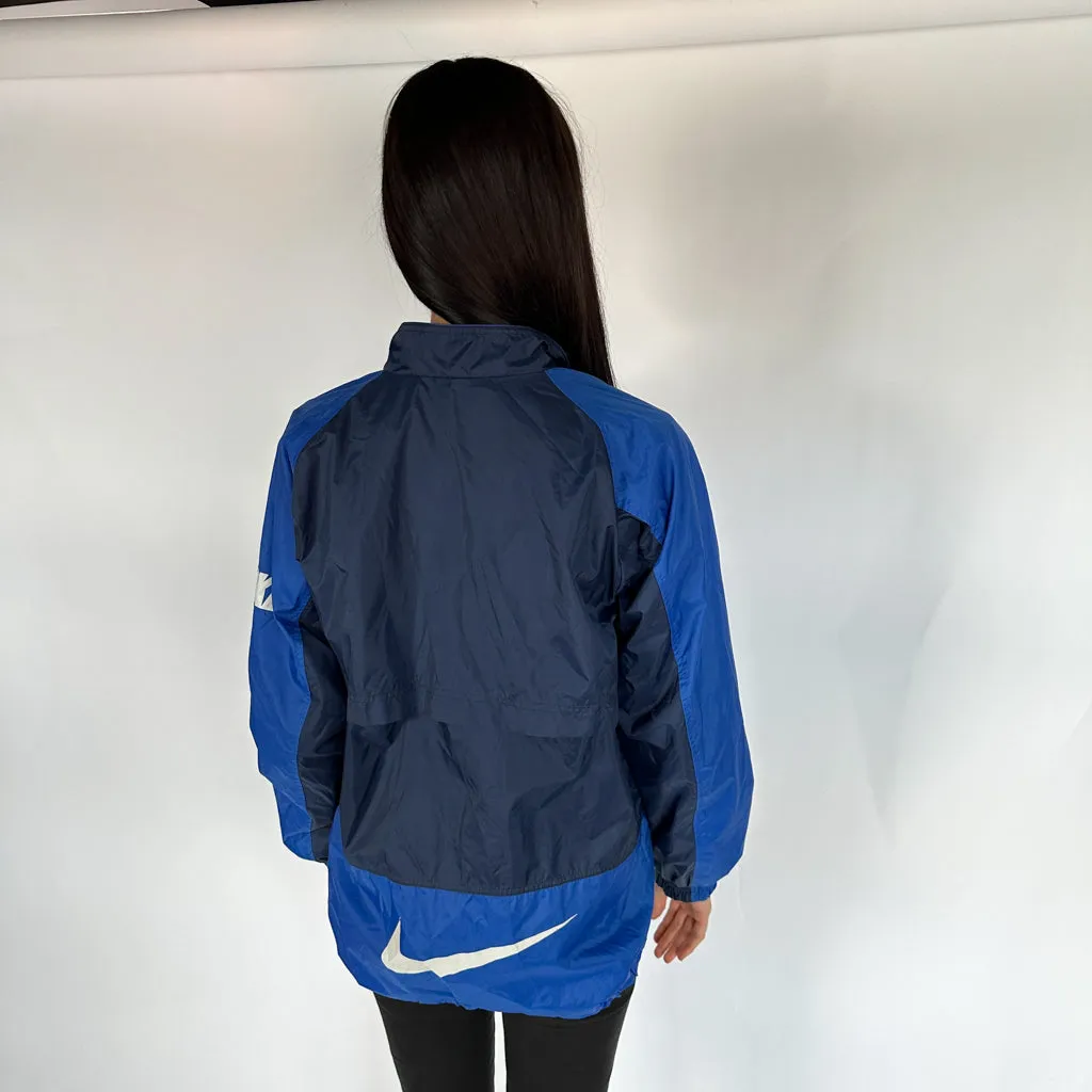 Navy Blue 90s NIKE Spellout Windbreaker Rain Jacket Coat (XL)