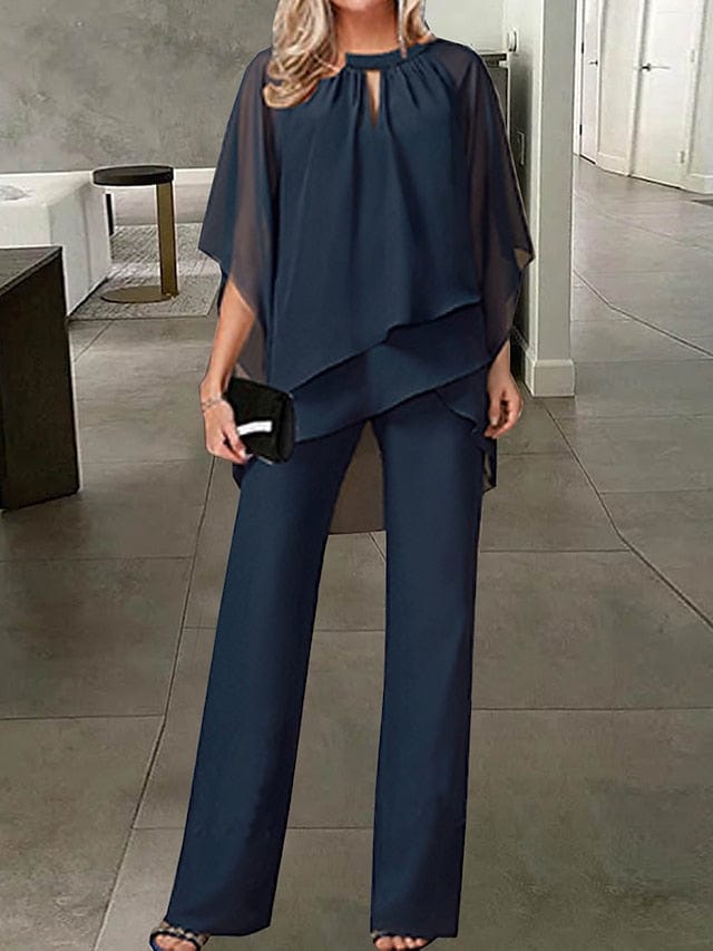 Navy Blue Elegant Jumpsuit for Women: Solid Color Vacation Wear