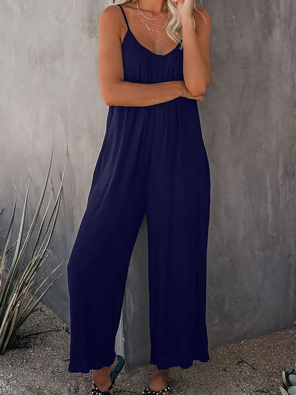 Navy Blue Wide Leg Jumpsuit for Effortless Summer Style