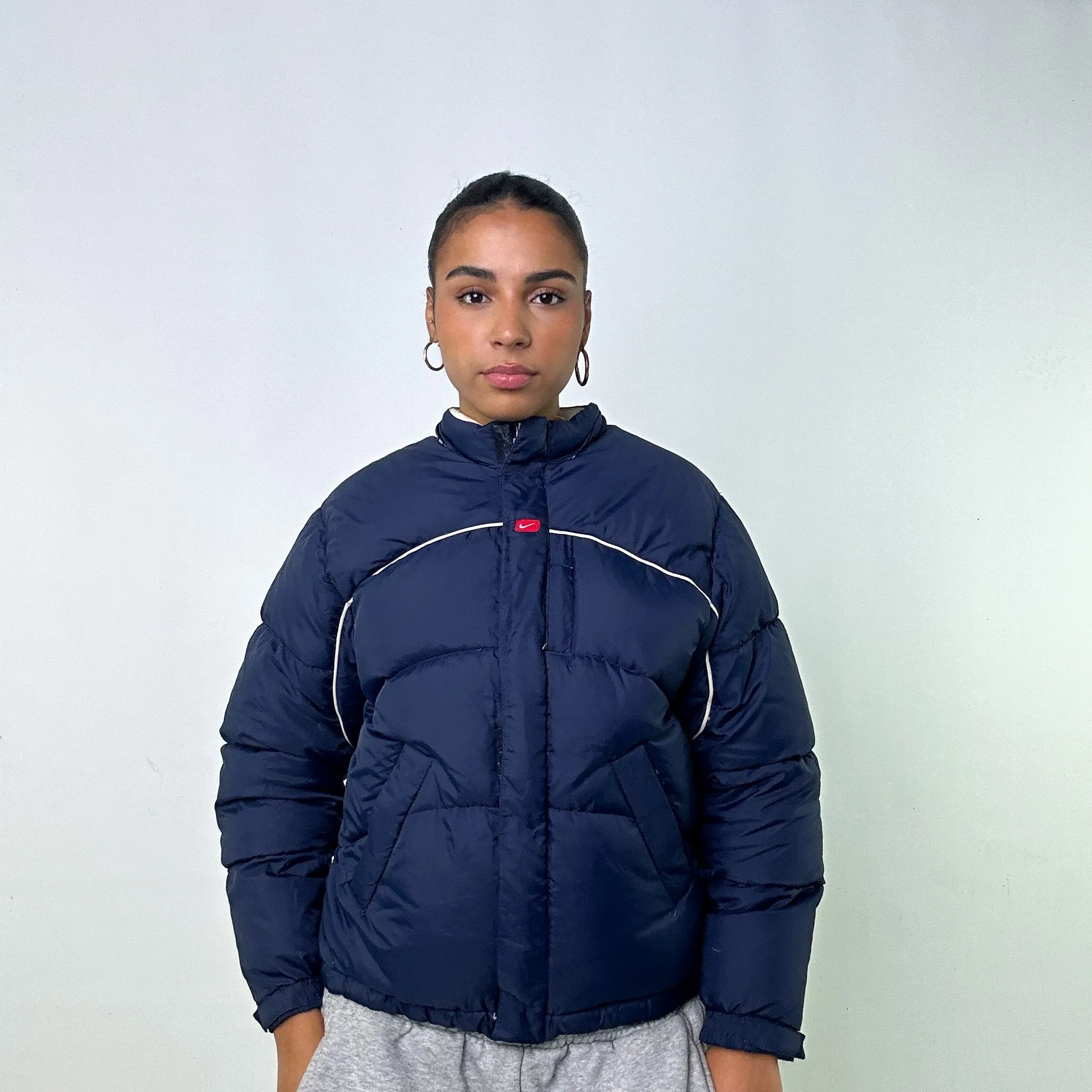 Navy Blue y2ks NIKE Puffer Jacket Coat (S)