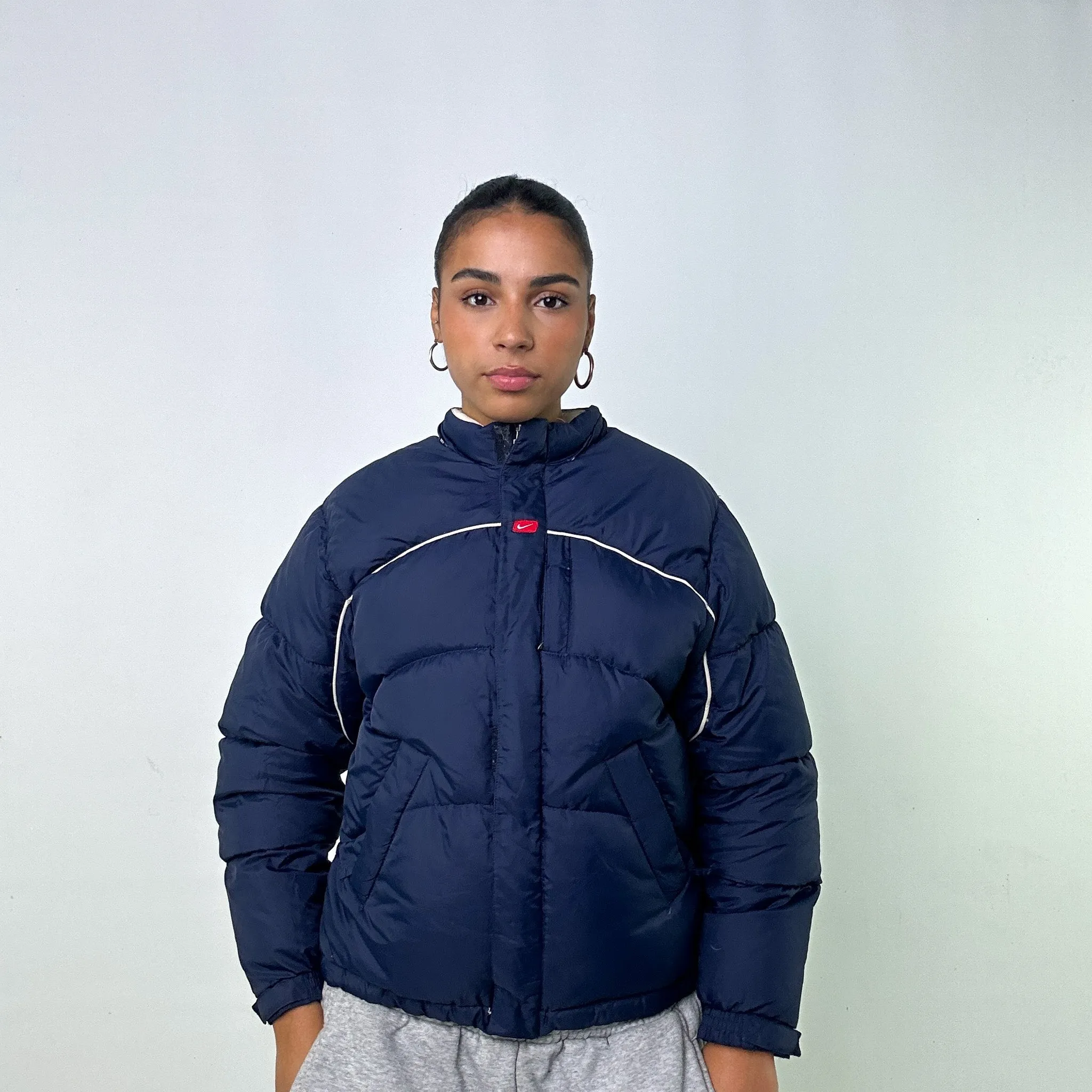 Navy Blue y2ks NIKE Puffer Jacket Coat (S)